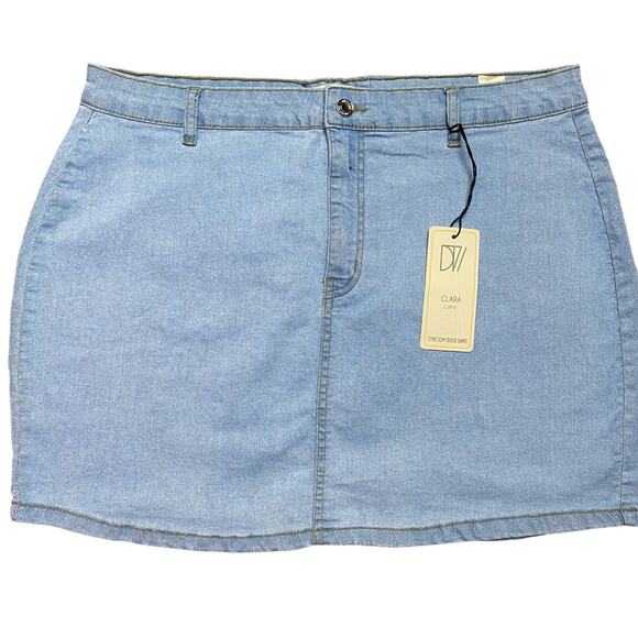 New Plus 16 ASOS Light Wash High Rise Stretch Denim Mini Skirt Jean‎ Pockets - Picture 2 of 6